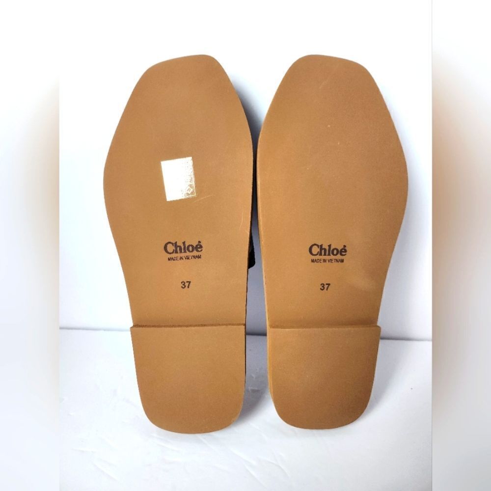 Chloe Woody Flat Logo Ribbon Black Slide Sandals Size 37 New - Picture 7 of 9